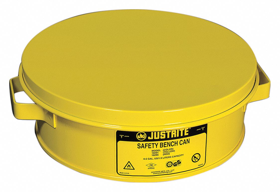 BENCH CAN, ½-GALLON CAPACITY, YELLOW, STEEL, OSHA, FM APPROVED POWDER COATED