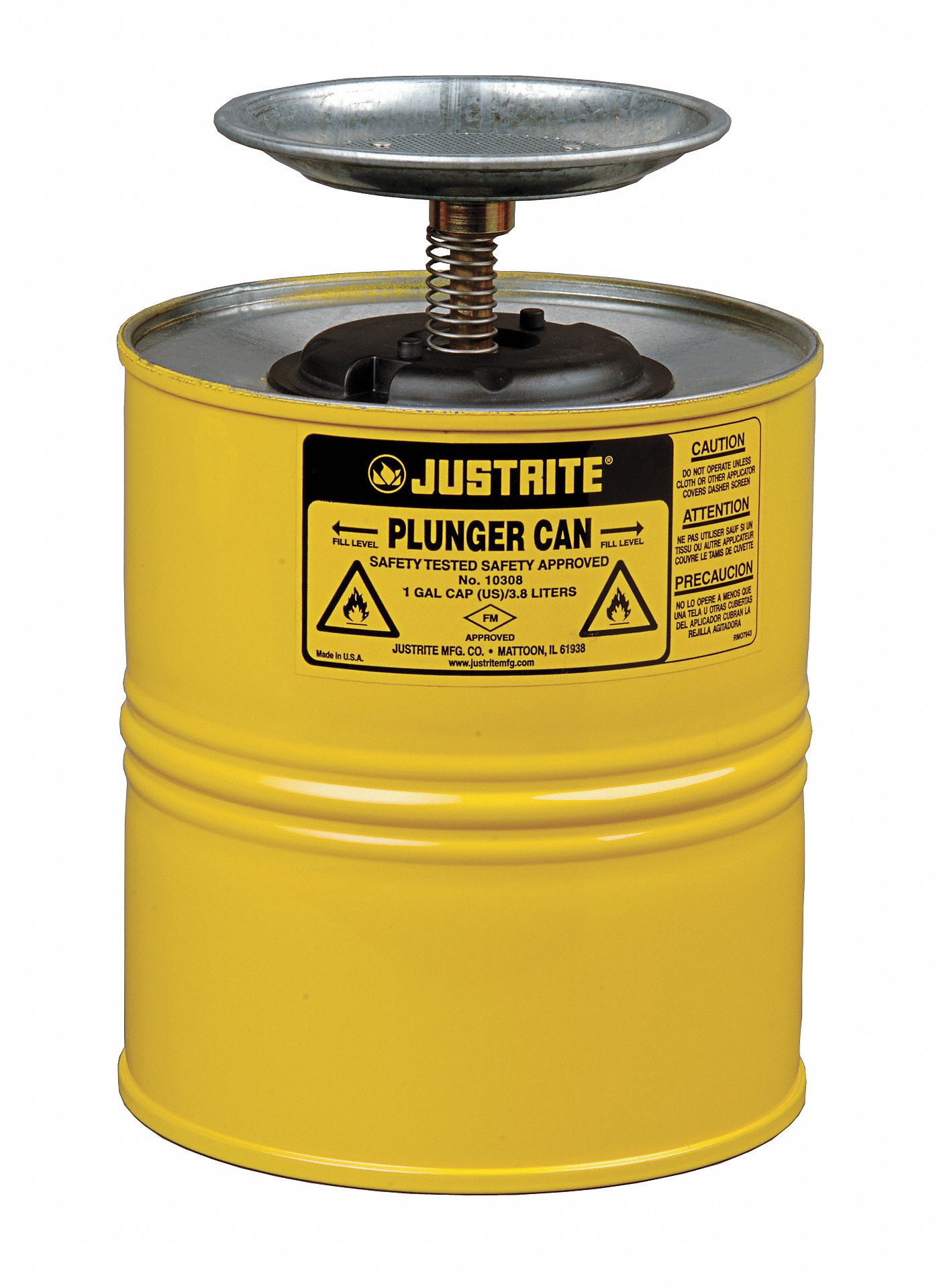 JUSTRITE Plunger Can, 1 gal, Steel, Yellow, 5 in 13M36010318 Grainger