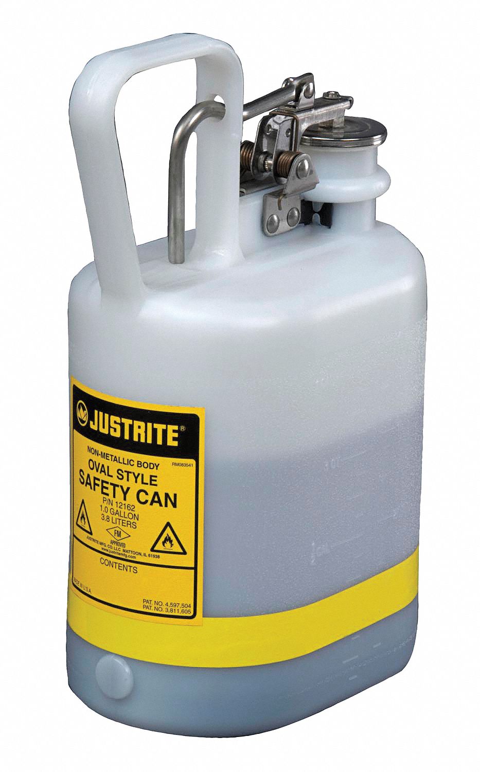 Type I Safety Can: For Use With Flammables, 1 gal Capacity, Polyethylene, White