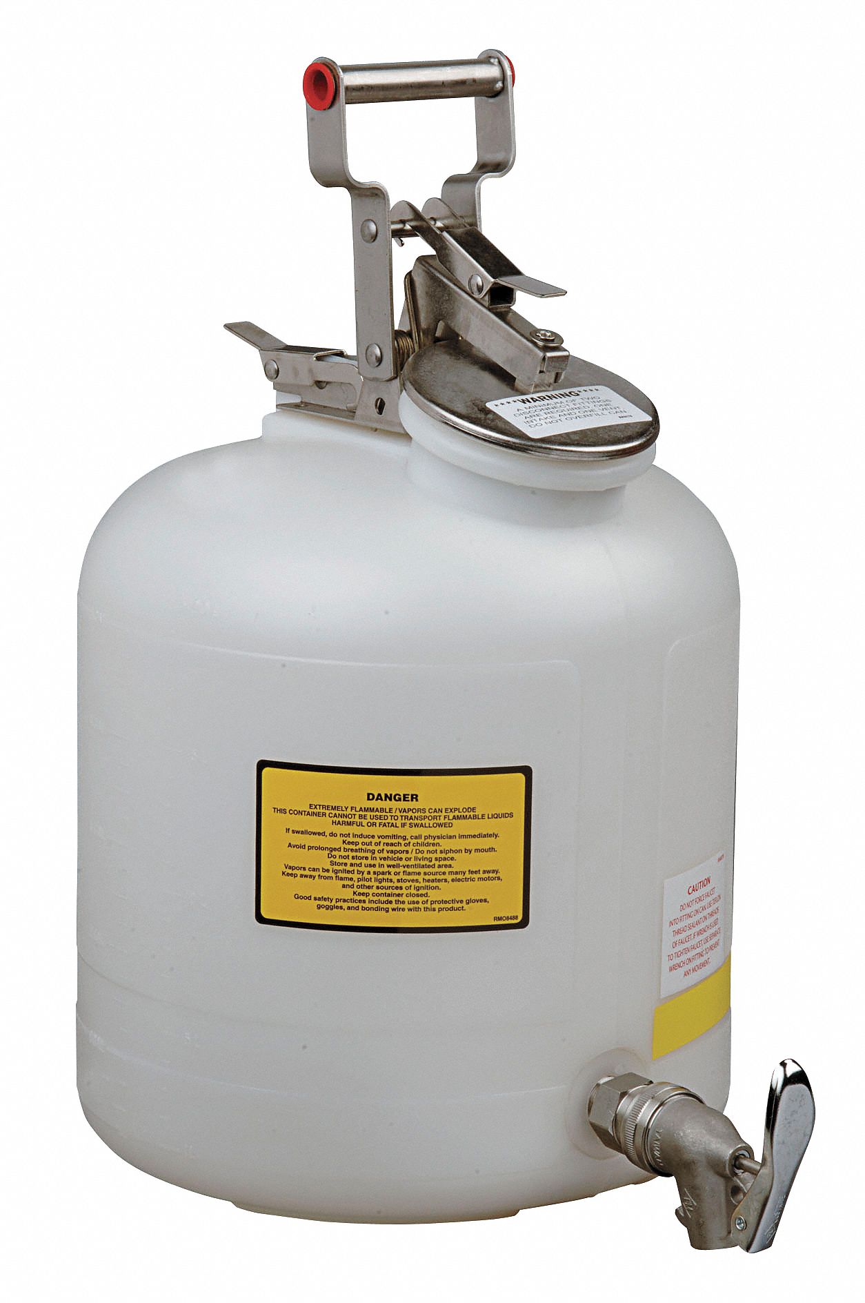 SAFETY DISPOSAL CAN, 5-GALLON CAPACITY, WHITE, PE/STAINLESS STEEL, FOR CORROSIVES/FLAMMABLES