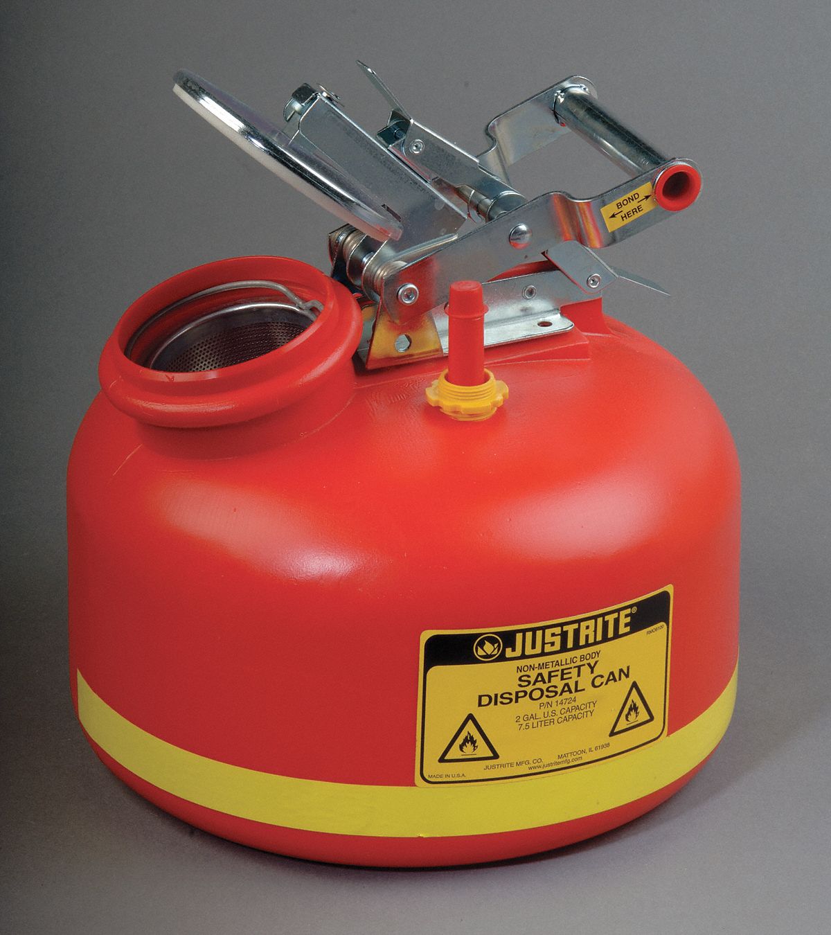 SAFETY DISPOSAL CAN, 2-GALLON CAPACITY, RED, PE, FOR USE WITH CORROSIVES, FLAMMABLES