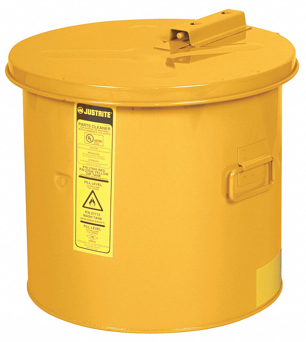 Justrite Dip Tank 5 Gal Benchtop Steel Yellow 13 13m394