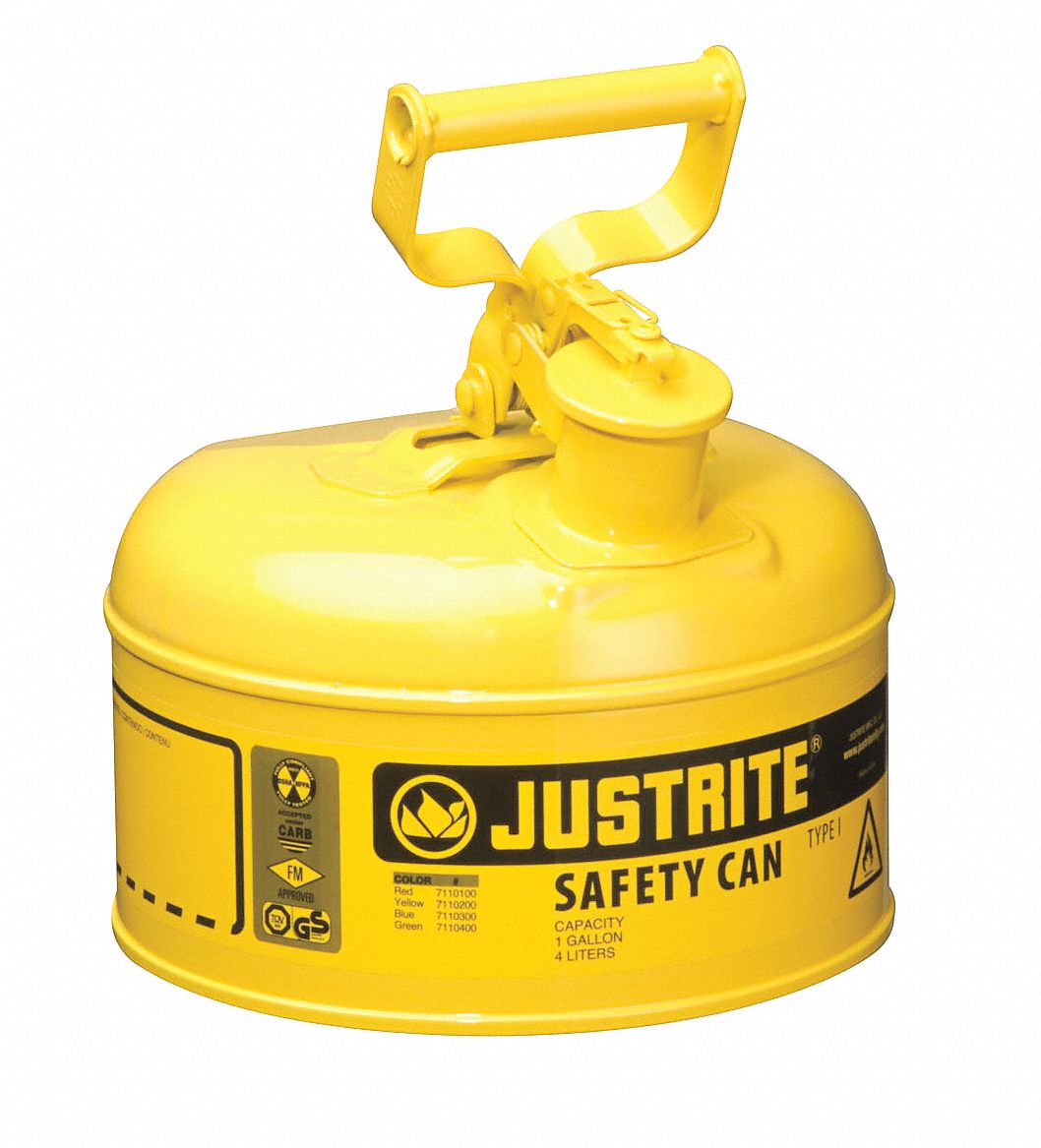 Type I Safety Can: For Use With Diesel, 1 gal Capacity, Powder Coated Steel, Yellow