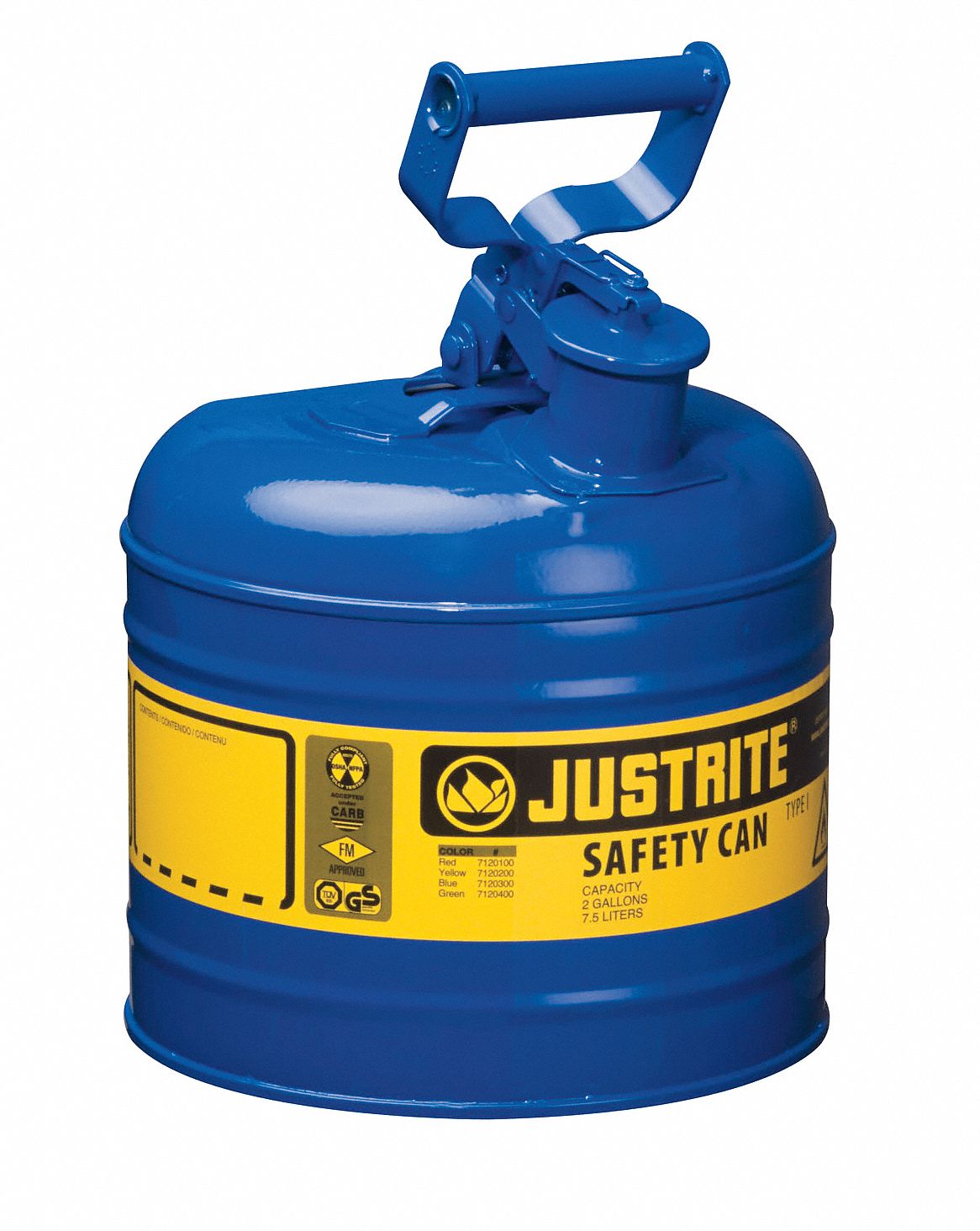 Type I Safety Can: For Use With Kerosene, 2 gal Capacity, Powder Coated Steel, Blue