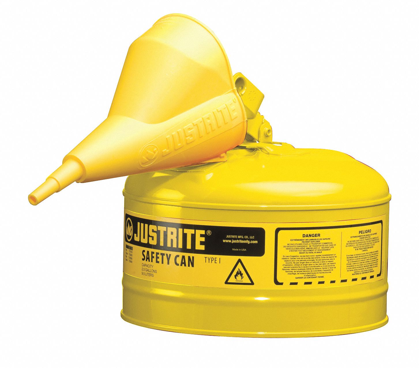 Type I Safety Can: For Use With Diesel, 2 1/2 gal Capacity, Includes Funnel, Yellow
