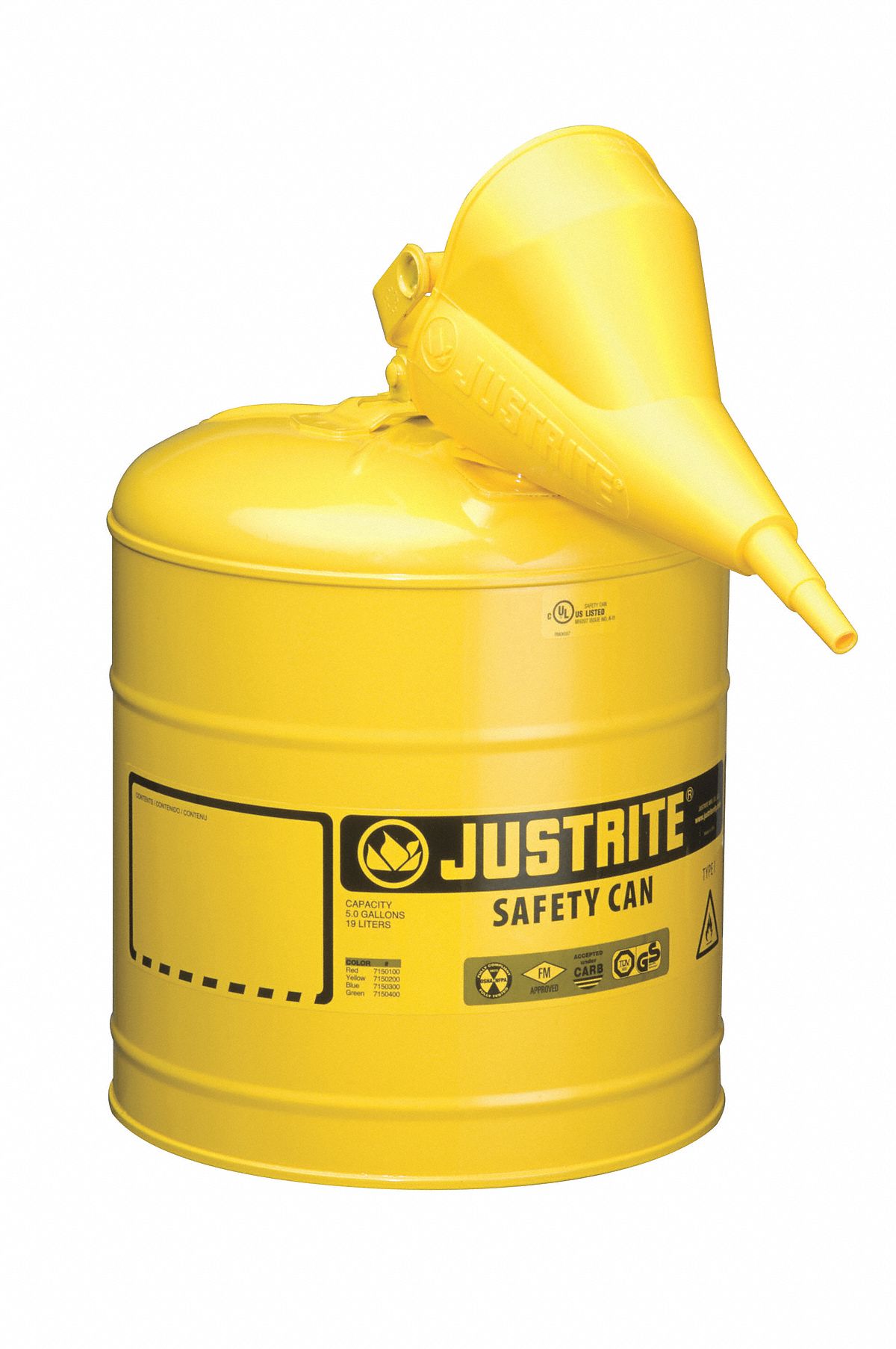 JUSTRITE, For Use With Diesel, 5 gal Capacity, Type I Safety Can
