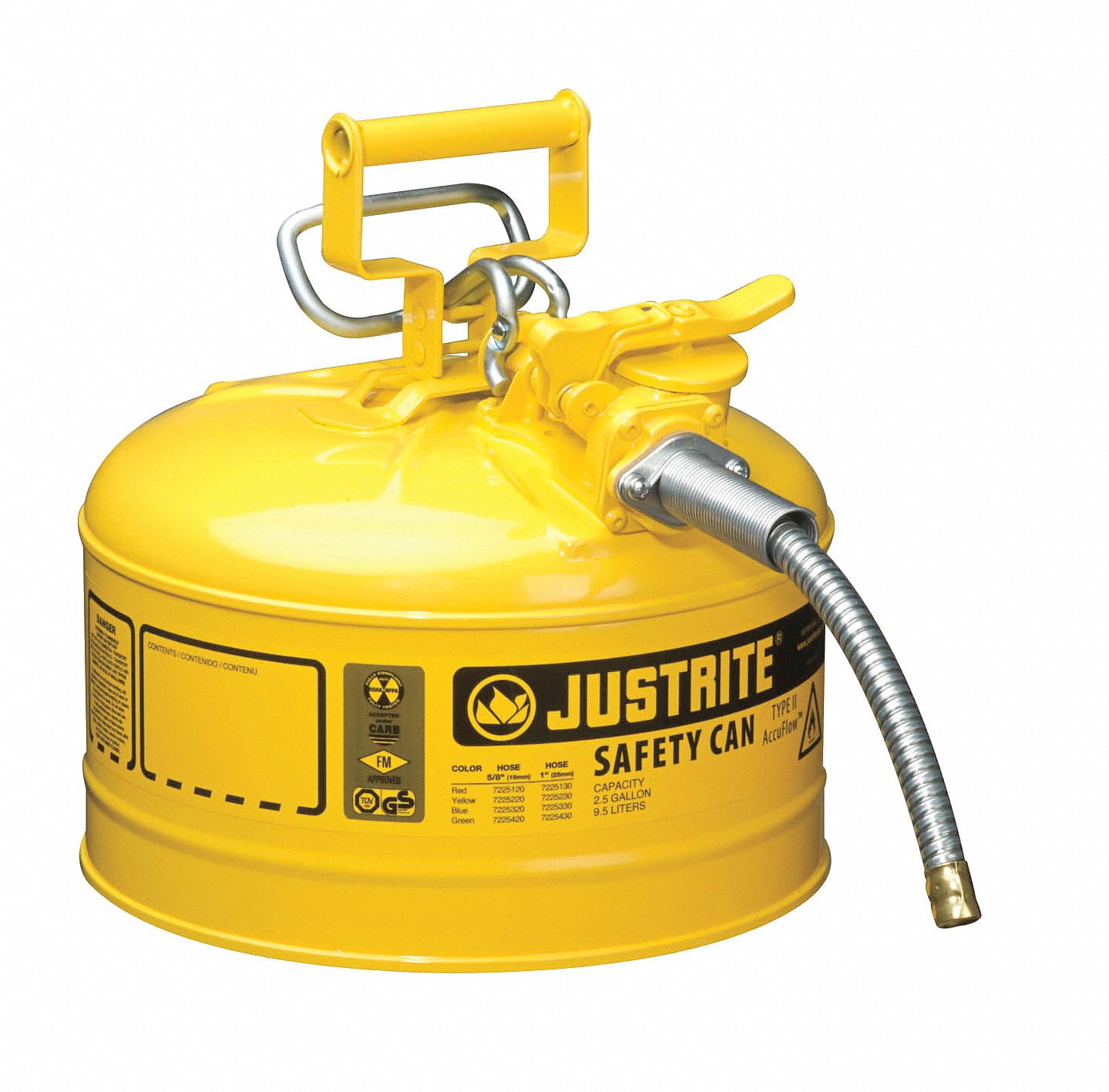 Type II Safety Can: For Use With Diesel, 2 1/2 gal Capacity, Includes 5/8 in OD Hose