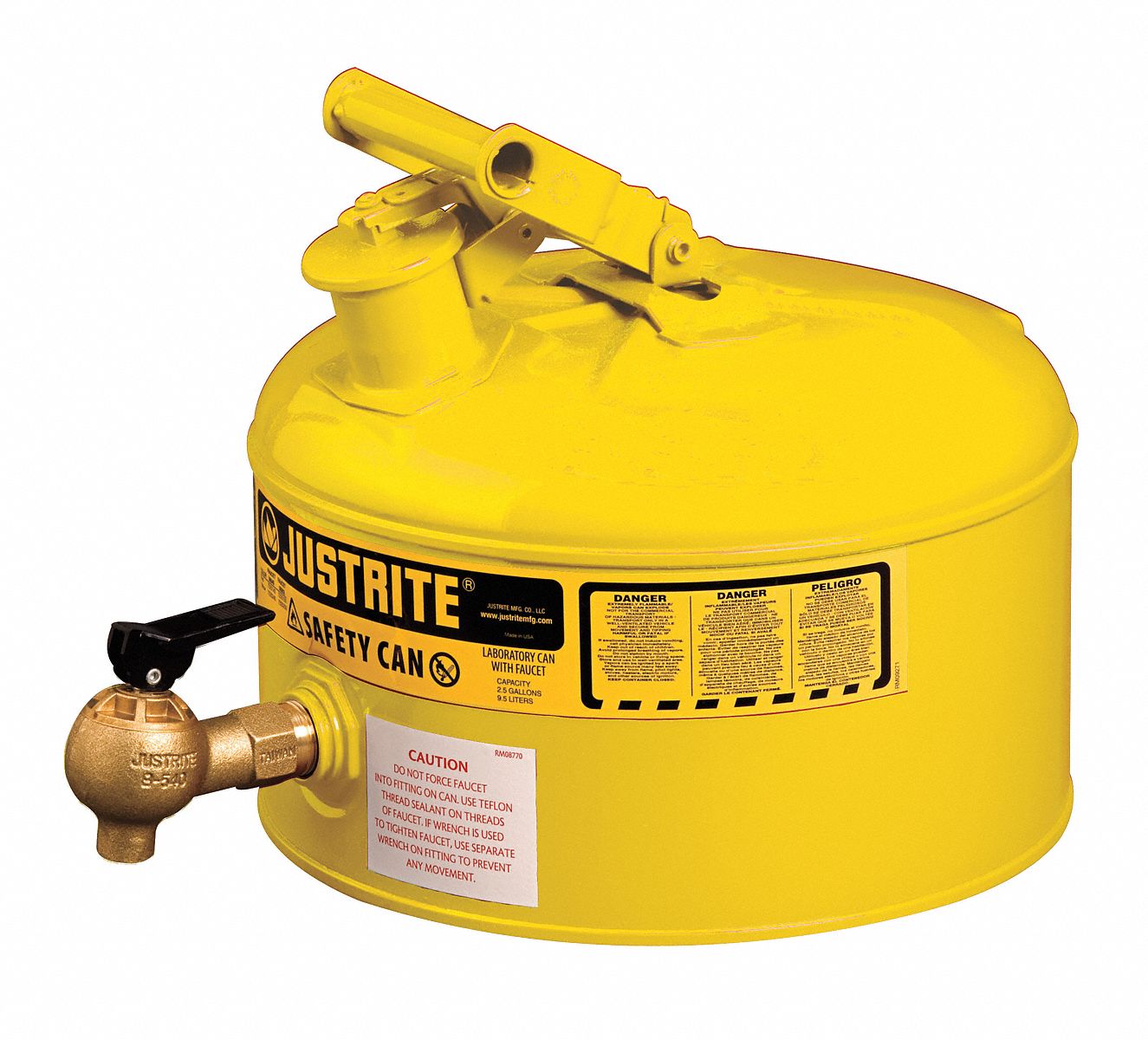 Type I Safety Can: For Use With Diesel, 2 1/2 gal Capacity, Powder Coated Steel, Yellow