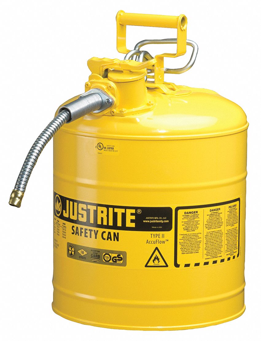 TYPE II SAFETY CAN, 5 GAL, YELLOW, GALVANIZED STEEL, 17½ IN H, 11¾ IN OD, FOR DIESEL