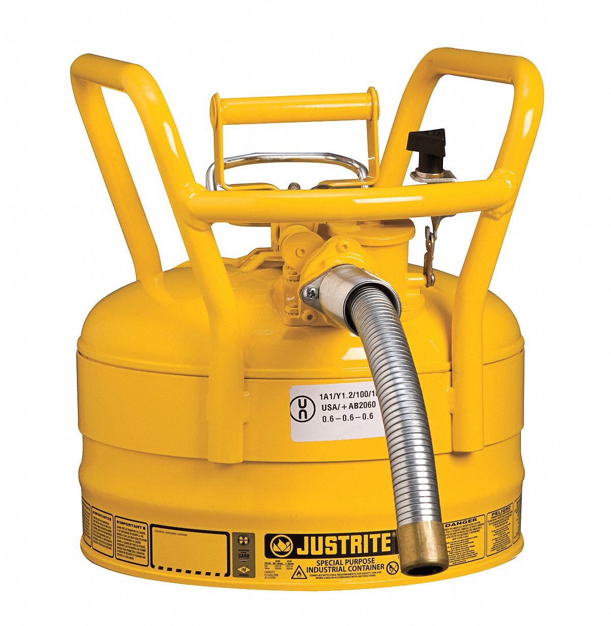 Type II Safety Can: DOT-Approved, For Use With Diesel, 2 1/2 gal Capacity, Yellow