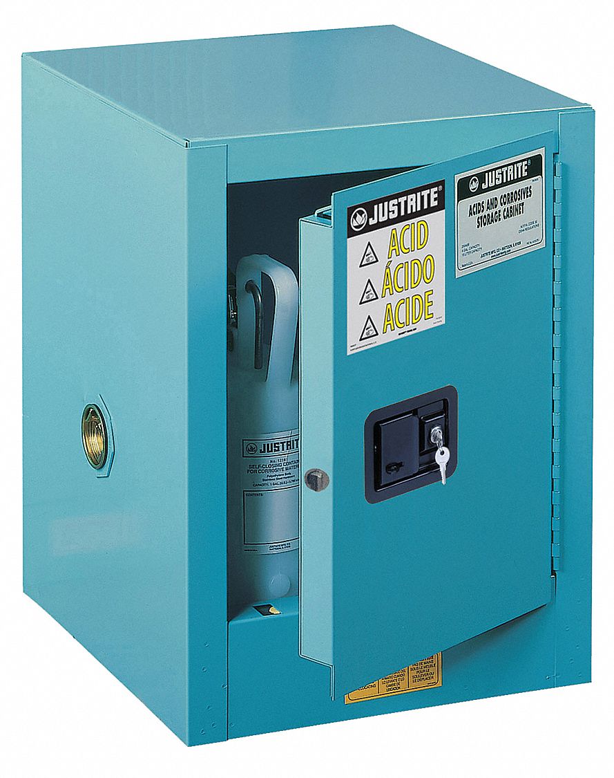 CORROSIVES SAFETY CABINET, COUNTERTOP, 4 GAL, 17X17X22 IN, BLUE, SELF-CLOSING, STEEL, STANDARD