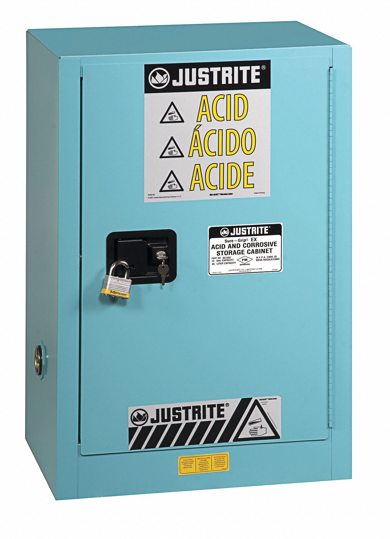 CORROSIVES SAFETY CABINET, STANDARD SLIMLINE, 12 GAL, 23¼X18X35 IN, BLUE, MANUAL CLOSE