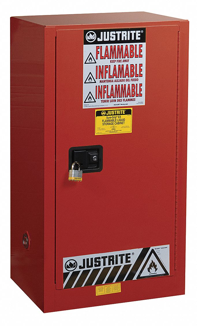 FLAMMABLES SAFETY CABINET, STANDARD SLIMLINE, 20 GALLON, 23¼ X 18 X 44 IN, RED