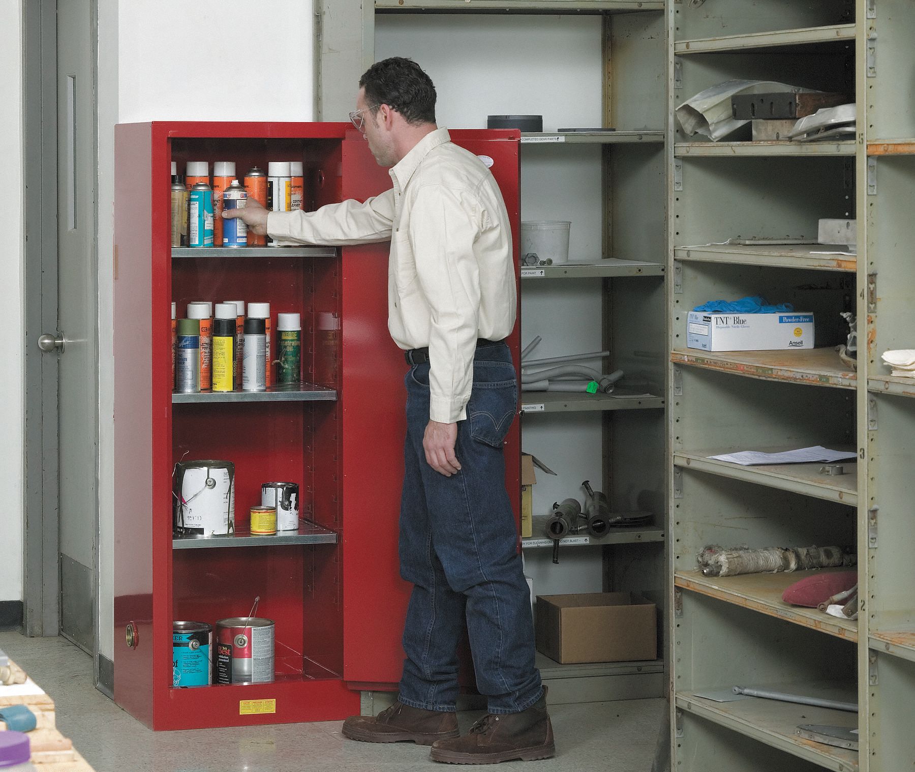 FLAMMABLES SAFETY CABINET, STANDARD SLIMLINE, 22 GALLON, 23¼ X 18 X 65 IN, RED