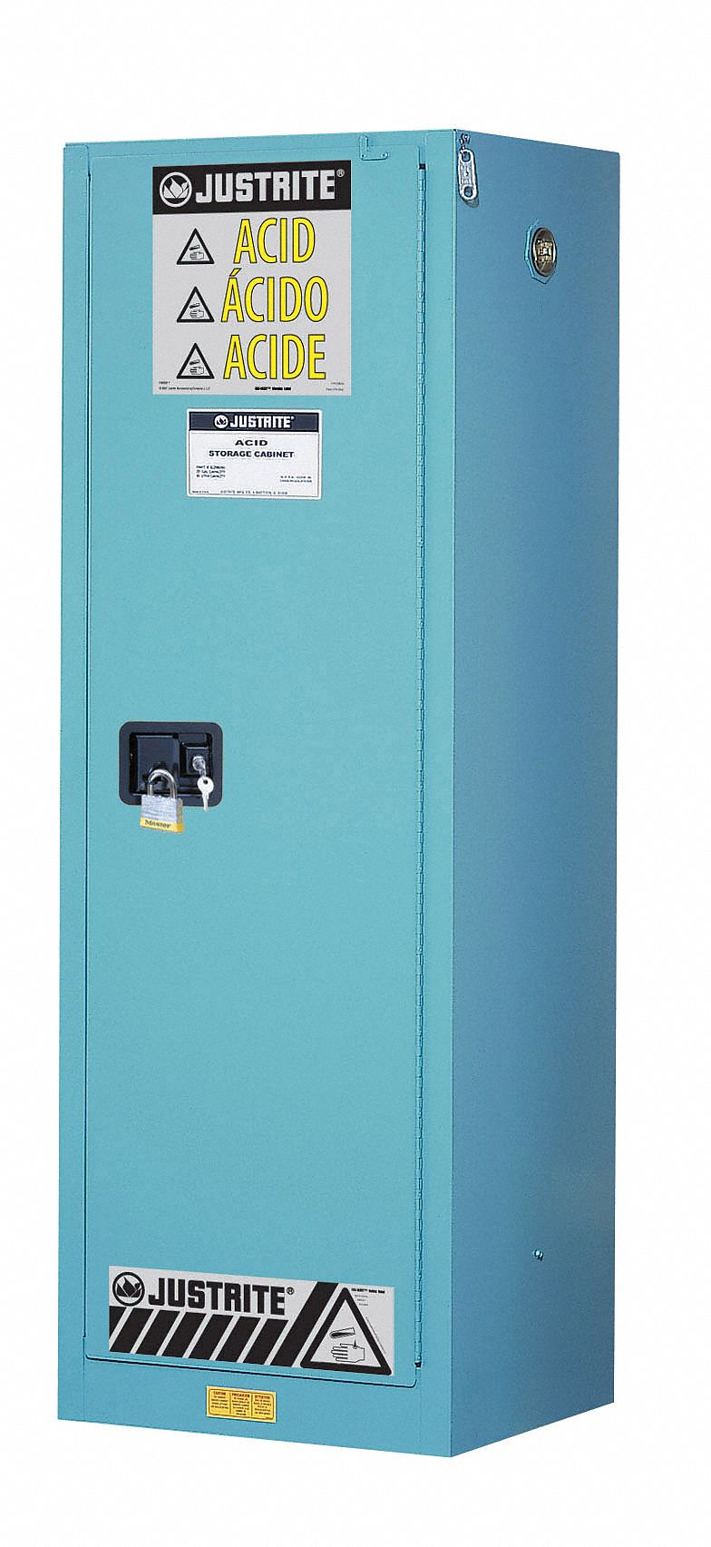 Hazardous Material Storage Cabinet: Std Slimline, 22 gal, 23 1/4 in x 18 in x 65 in, Blue