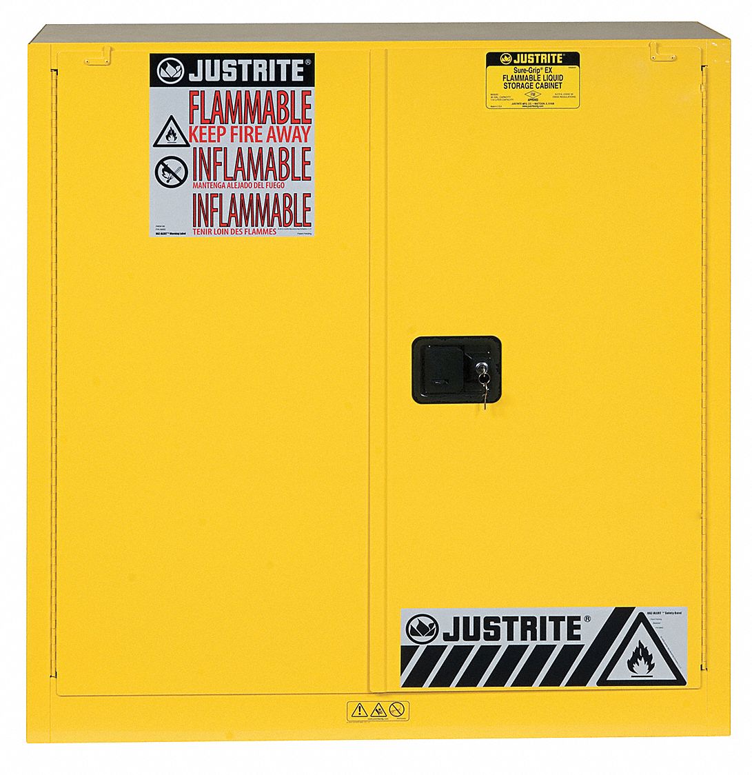 Hazardous Material Storage Cabinet: Std, 40 gal, 43 in x 18 in x 44 in, Yellow, Steel