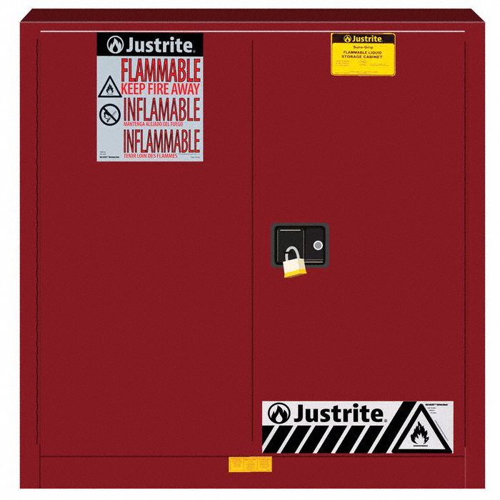 Hazardous Material Storage Cabinet: Undercounter, 30 gal, 36 in x 24 in x 35 in, Red, Steel