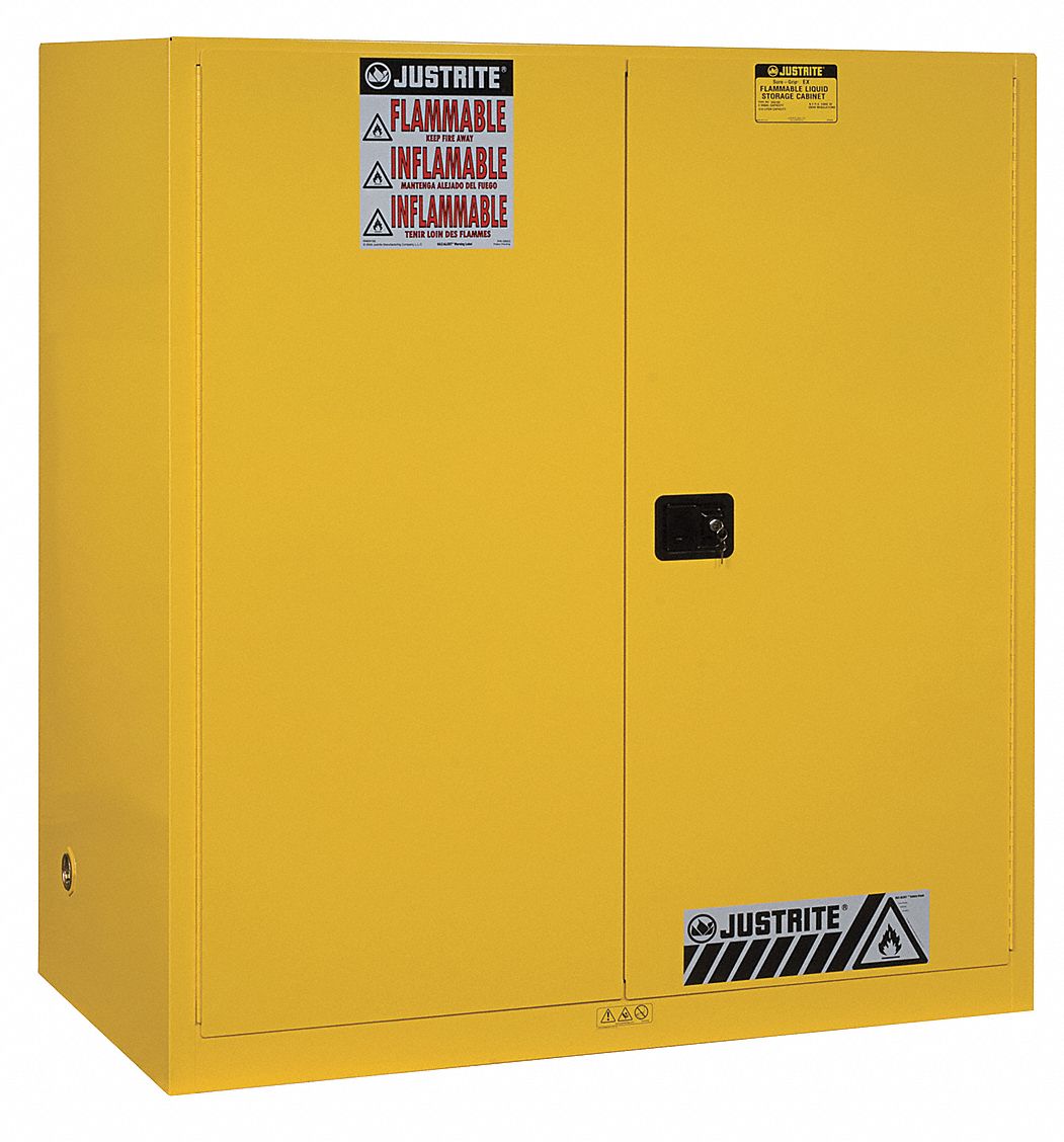 FLAMMABLES SAFETY CABINET, STANDARD, VERTICAL, 110 GALLON, 2 DRUM CAPACITY, 59X34X65 IN