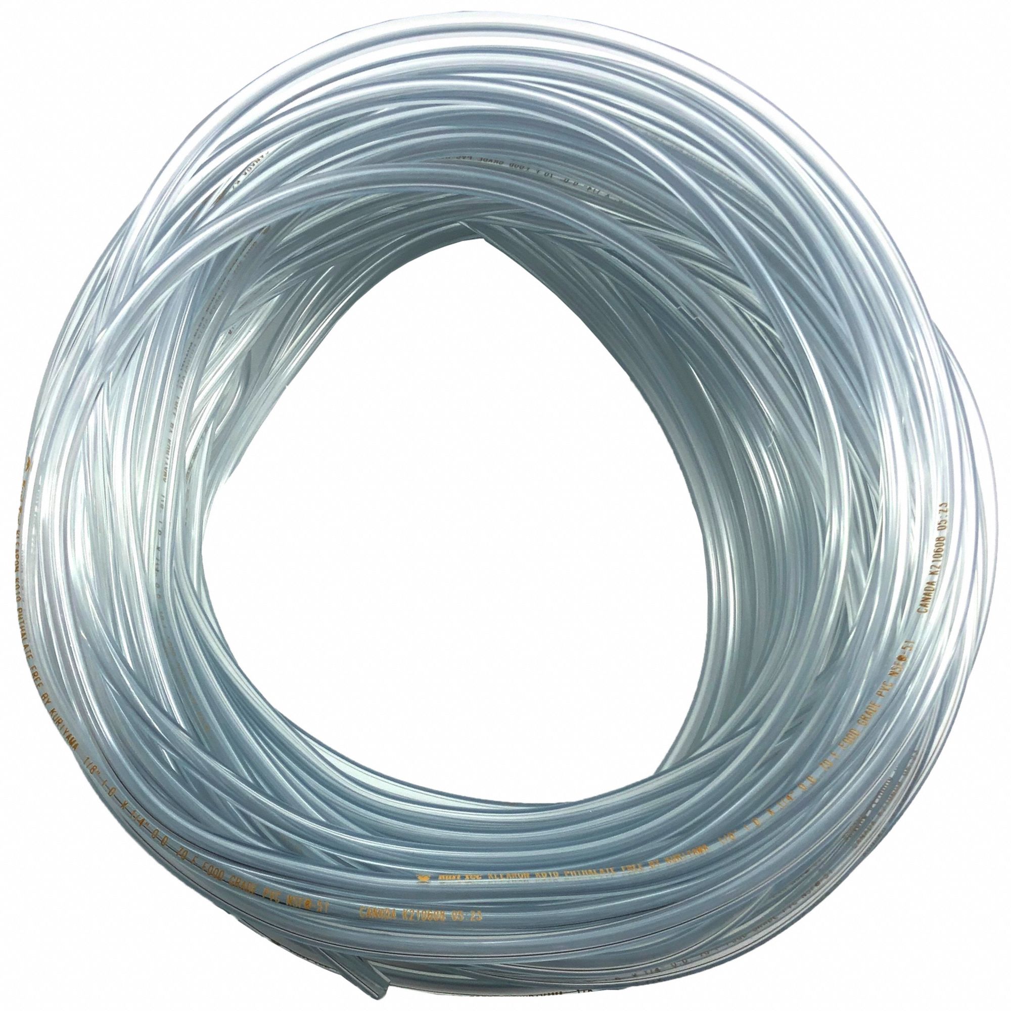 TUBING, 25 °  F TO 149 °  F, VINYL, 100 FT L, CLEAR, 45 PSI, 1/2 IN OUTSIDE DIAMETER, 3/8 IN INSIDE DIAMETER