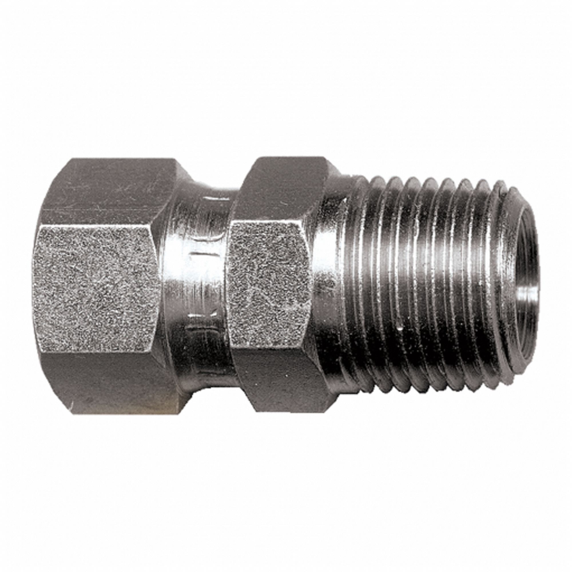 CONNECTOR/ADAPTER, STEEL, 3/8 MALE PIPE TO 3/8 FM 37D SWIVEL