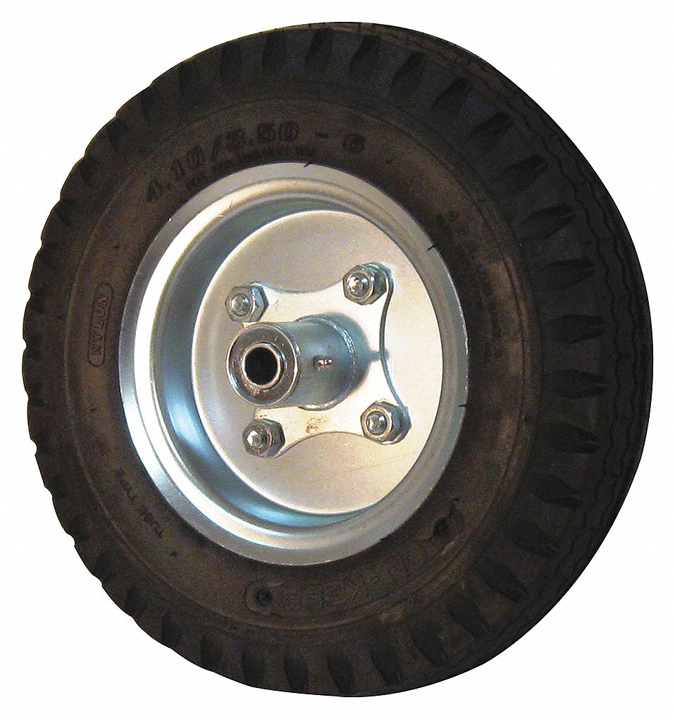 PNEUMATIC WHEEL, SAWTOOTH TREAD, BALL BEARING, SILVER HUB, 1/2 IN, 4 7/16 IN, 19-12 X 3.50, METAL