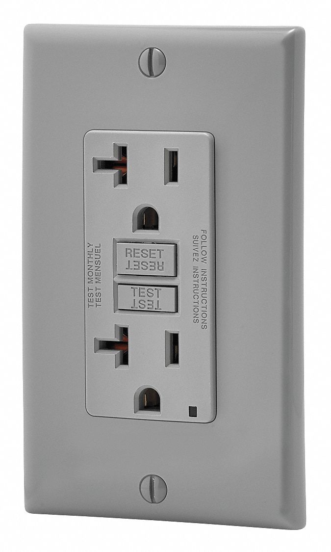 20A Commercial GFCI Receptacle, Gray; Tamper Resistant No Grainger
