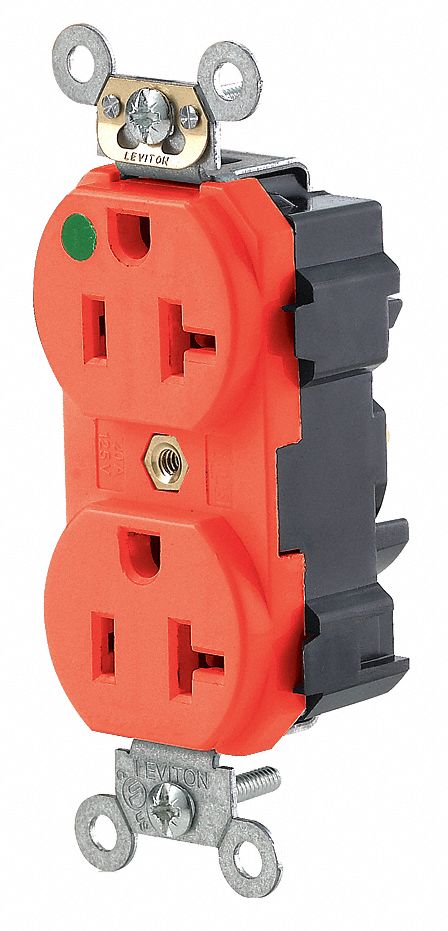 Receptacle: Duplex, 5-20R, 20 A, 125V AC, Red, 2 Pole / 3 Wire Poles & Wires, Modular Wiring