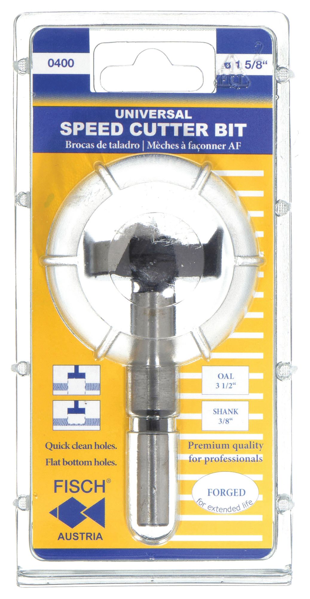 FISCH, 1 3/8 in Drill Bit Size, 3 1/2 in Overall Lg, Wood Drilling Bit