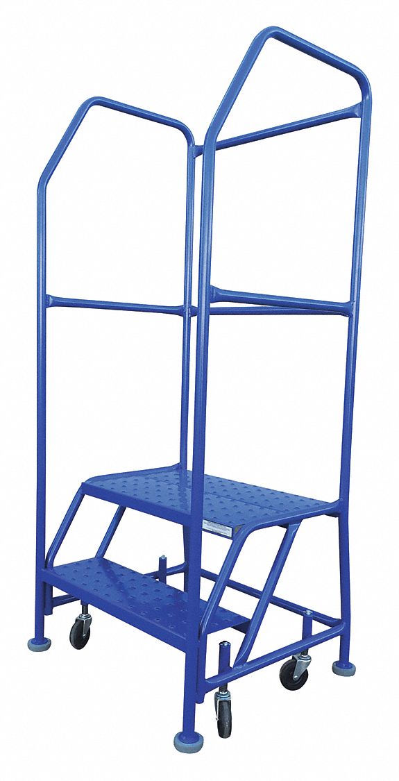 ROLLING AND CANTILEVER LADDER, BLUE, 25 IN D X 61 IN H, STEEL, POWDER COATED FINISH, ASSEMBLED