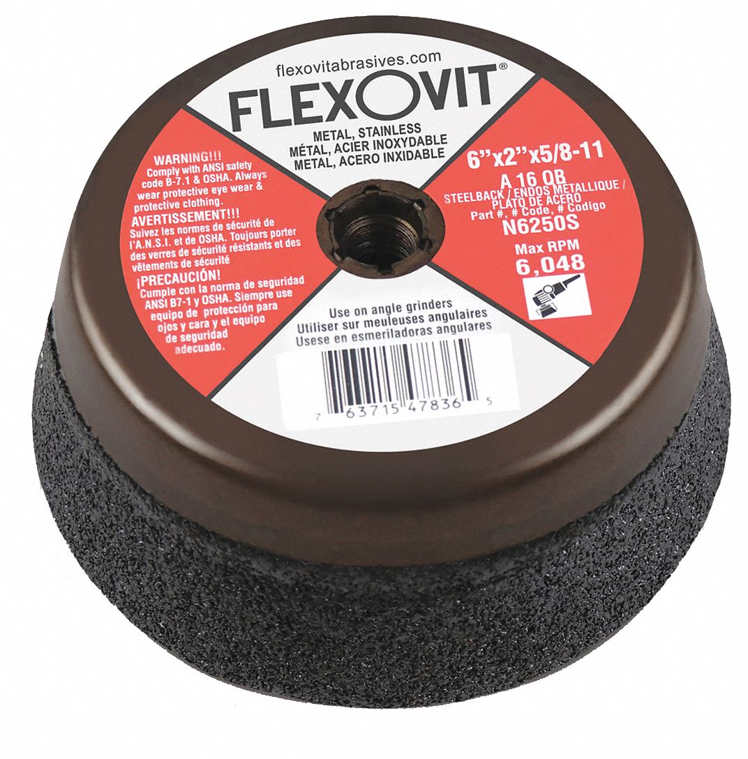 RESIN CUPSTONE, 16 GRIT, 6048 RPM, 6 X 2 IN X 5/8"-11, ALUMINUM OXIDE