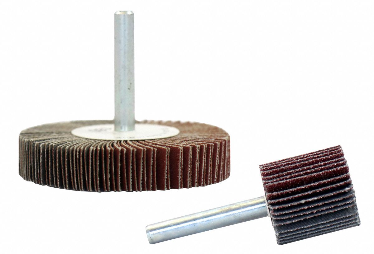 FLAP WHEEL, 60 GRIT, SHANK 1/4 X 1 X 1-1/2 IN DIA, COATED ALUMINUM OXIDE ABRASIVE, 10 UNITS