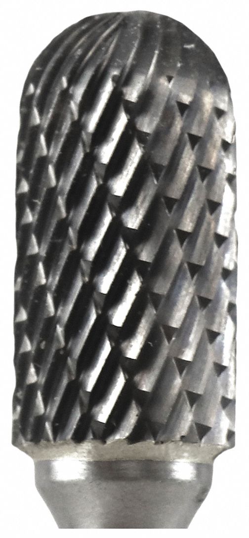 CARBIDE BURR, SC-5,DOUBLE CUT,CHISEL TOOTH, GRINDING,1/2 X 1 X 3-1/2 IN BALL NOSE CYLINDER