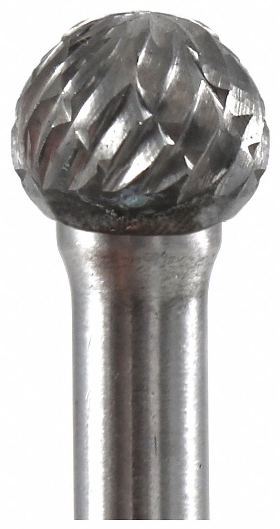 CARBIDE BURR, SD-1, DOUBLE CUT,CHISEL TOOTH, GRINDING, 1/4 X 3/16 X 3-1/2 IN BALL SHAPE.