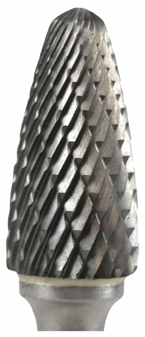 CARBIDE BURR CYLINDER, SL-4, DOUBLE CUT, BALL NOSE CONE, 1/2 X 1 1/18 X 1/4 IN SHANK.