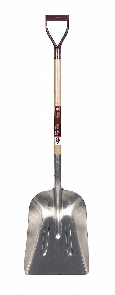 GRAIN SCOOP, D GRIP, SZ `10, HANDLE 34-3/4 IN, BLADE 14 X 11 IN, ASH/ALUMINUM