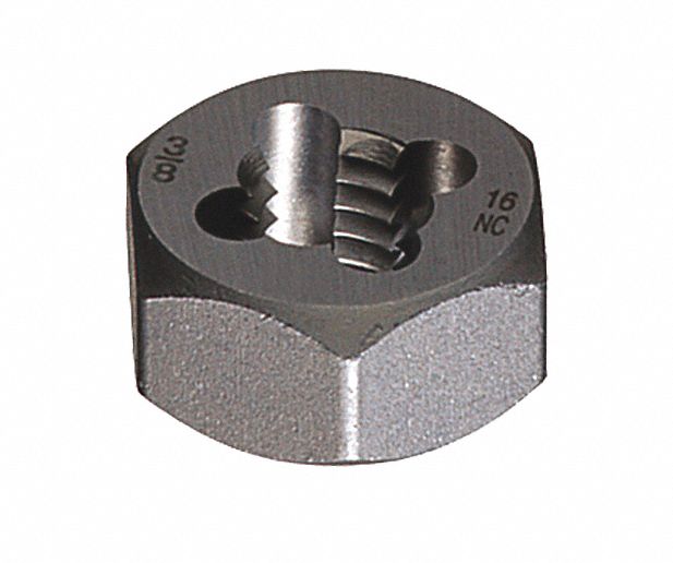 HEX THREADING DIE, SOLID, HSS, RIGHT HAND, 1"-14 THREAD, 1 IN THICK, BRIGHT FINISH