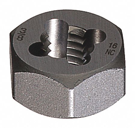 HEX THREADING DIE, SOLID, HSS, RIGHT HAND, 1"-12 THREAD, 1 IN THICK, BRIGHT FINISH