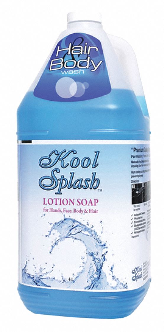 KOOL SPLASH LOTION SOAP, FOR HANDS/FACE/BODY/HAIR, COLOGNE SCENT, BLUE, 4 L