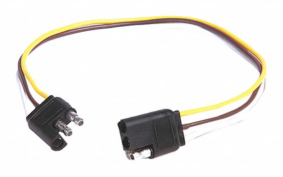 TRAILER CONNECTOR, MALE/FEMALE, FLAT HEAD, 4-POLE, WHT/YLW/BRN/GRN, 16 GA/12 IN L, PVC WIRE