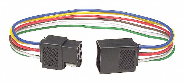 TRAILER CONNECTOR, MALE/FEMALE, SQUARE HEAD, 6-POLE, WHT/YLW/BRN/GRN/BL/RED, 16 GA/12 IN L, PVC WIRE