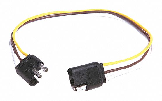 TRAILER CONNECTOR, MALE/FEMALE, FLAT HEAD, 3-POLE, YLW/WHT/BRN, 16 GA/12 IN L, PVC WIRE