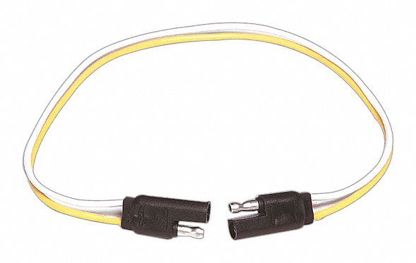 TRAILER CONNECTOR, MALE/FEMALE, FLAT HEAD, 2-POLE, WHT/BLK, 10 GA/12 IN L, PVC WIRE