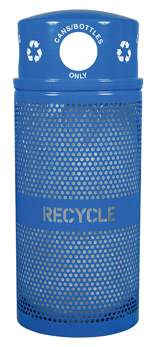 34 gal Round Recycling Can,  Metal,  Blue