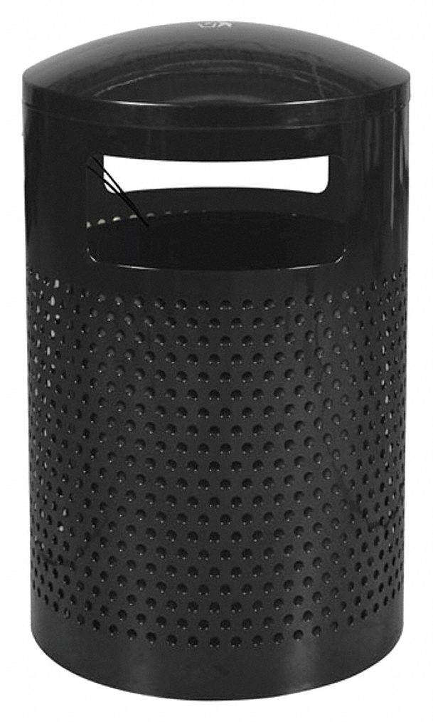 Trash Can: Round, Dome Top, Dome Top, 40 gal Container Capacity, 24 in Overall Dia, 24 in