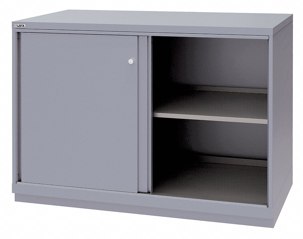 13P580 - G8239 Sliding Door Shelf Cabinet 2 Shelf Gray