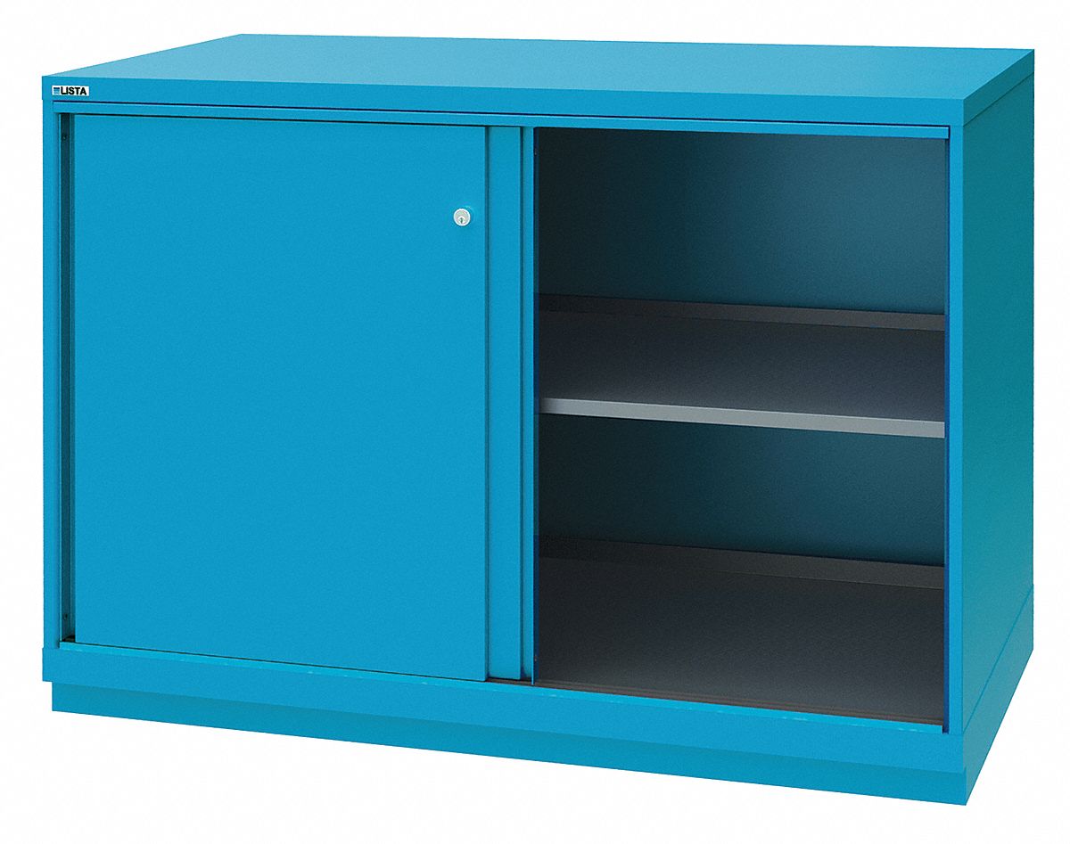 13P599 - G8239 Sliding Door Shelf Cabinet 2 Shelf Blue