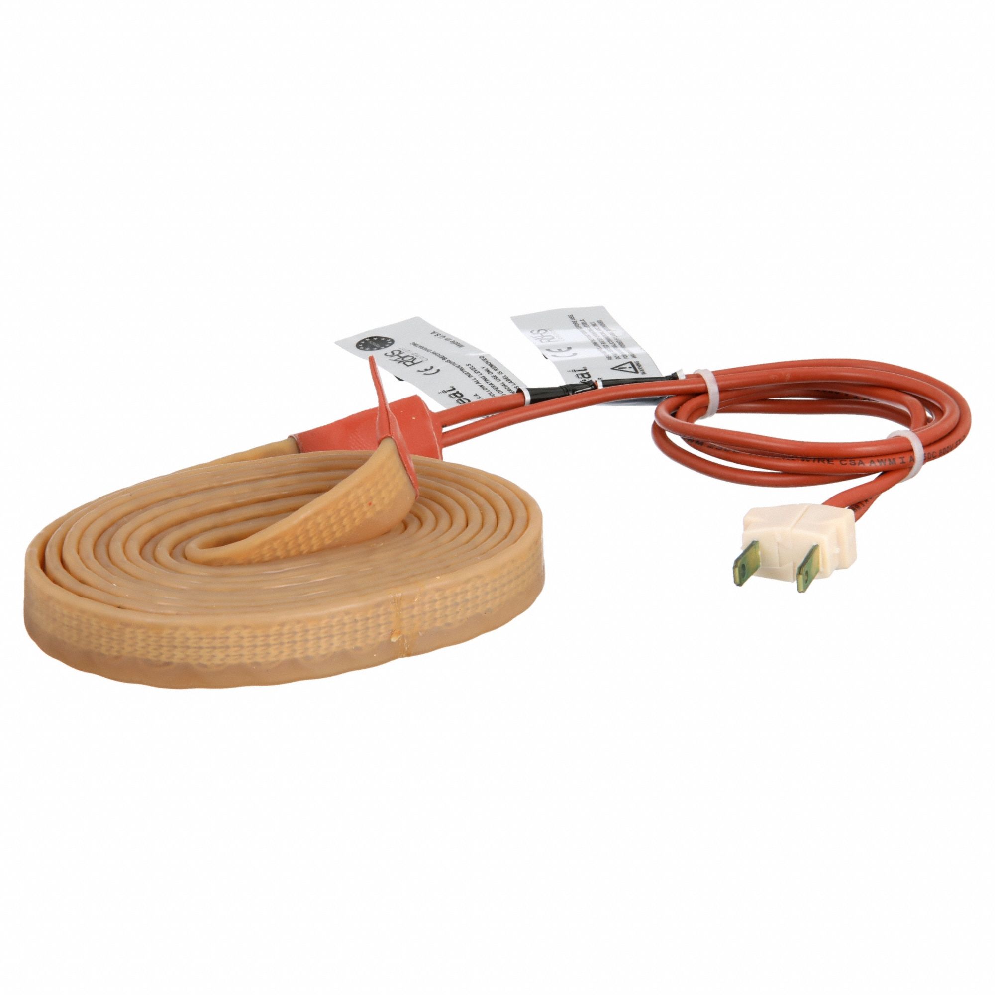 Heating Tape: 232°C Op Temp - Max, 8 ft Overall Lg, 1/2 in Overall Wd, 1/8 in Thick, BS0