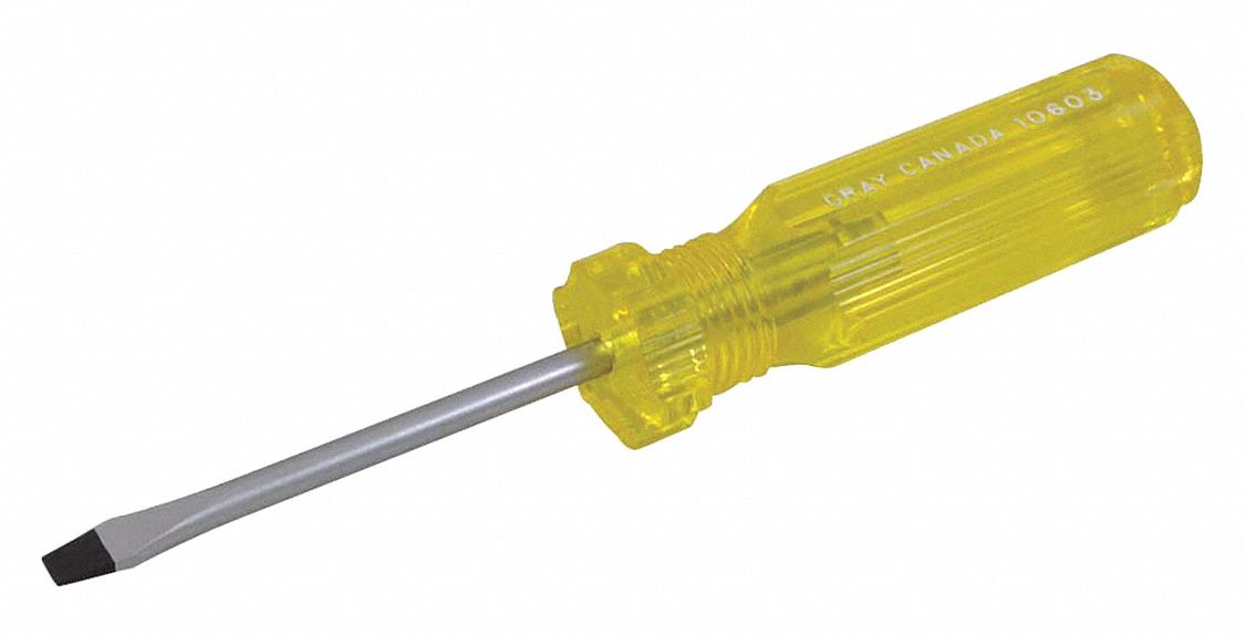 SCREWDRIVER, ACETATE HANDLE, 0.028 IN X 3/16 IN TIP, 8¼ IN L X 3/16 IN DIA