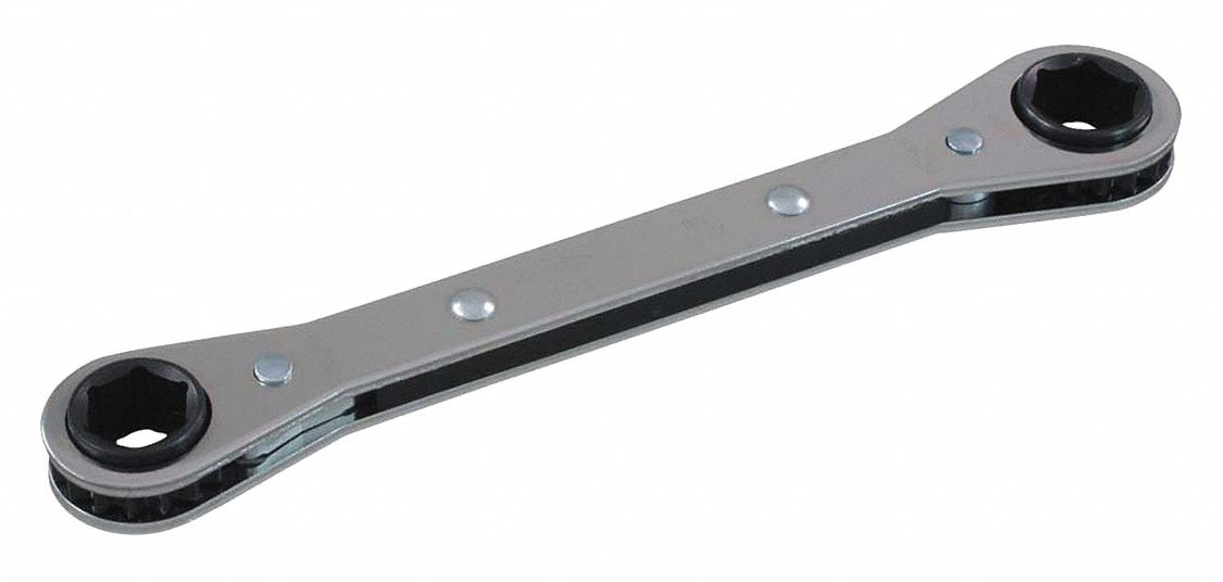 BOX WRENCH, FLAT RATCHETING, UNINSULATED, 12 POINTS, 1 1/8 X 1 1/4 IN, 15 IN, SS FINISH, STEEL