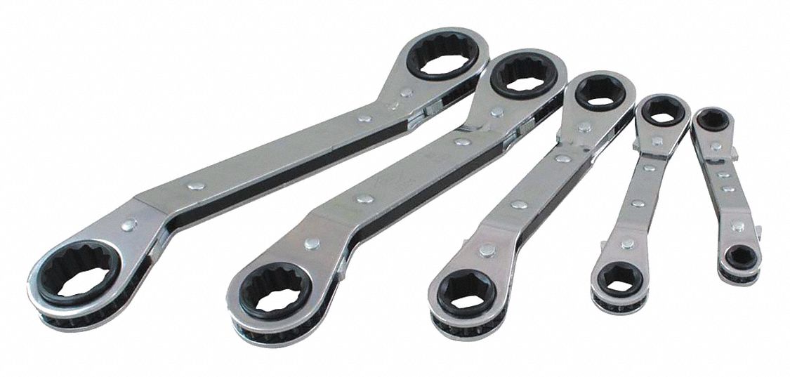WRENCH SET, STEEL, SAE, CHROME FINISH, NOT INSULATED, CORROSION-RESISTANT, RATCHETING, 25 °  HEAD OFFSET